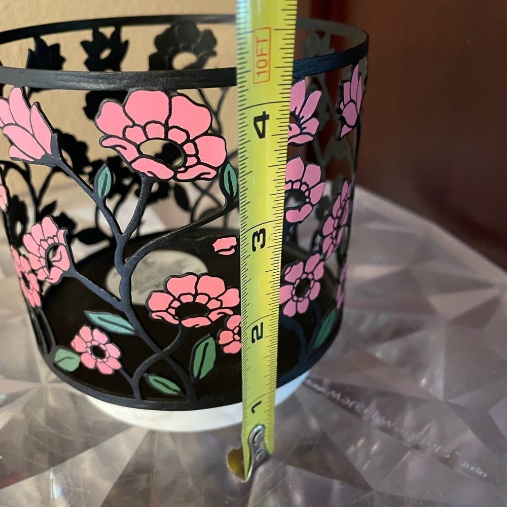 Bath & Body Works Black Metal Pink Poppy Flower Marble Base Candle Holder - Picture 12 of 14